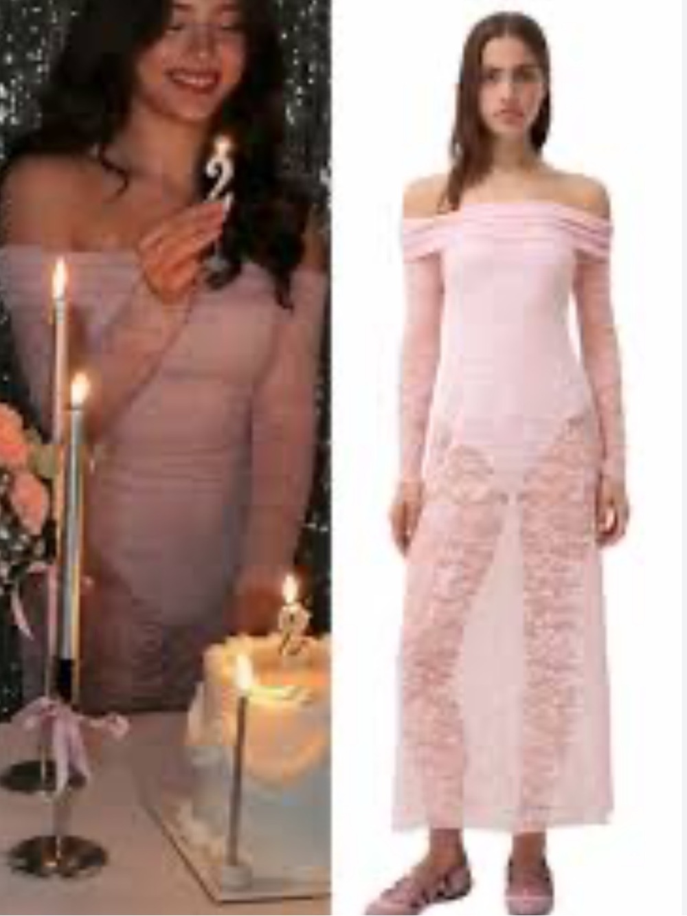 Bershka x Bambi limited edition Pink Off-Shoulder Lace Midi Dress